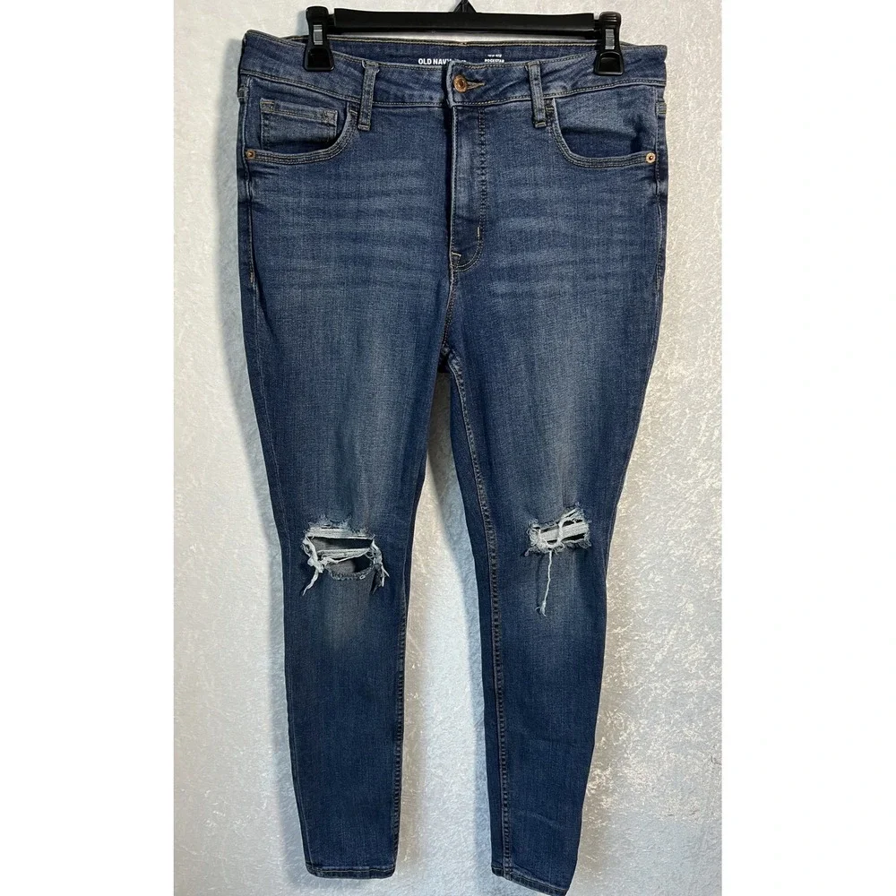 Old Navy High Rise Super Skinny Rockstar Denim Jeans with Distressing Women's 12 - Picture 1 of 6